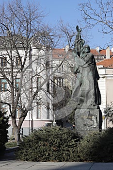 Monument to priest Paisiy Hilendarski, Saint Paisius of Hilendar or PaÃÂ¬siy HilendÃÂ rski monument in Sofia, Bulgaria